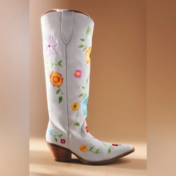 Viral Dan Post Ladies Flower Power White Suede Tall Western Boots DI277-WH Sz9 - Picture 2 of 12